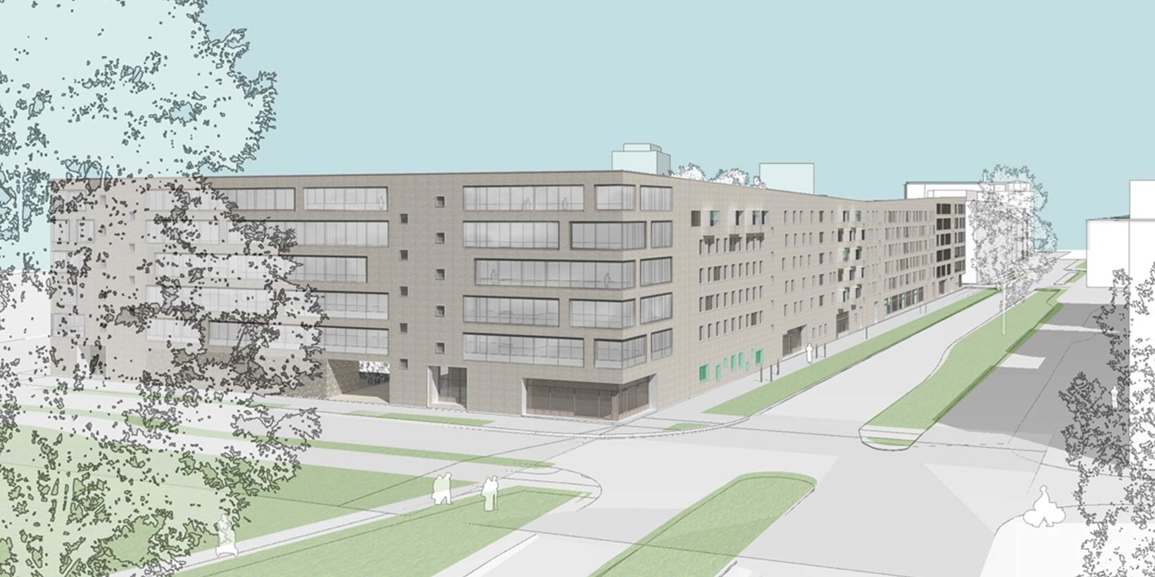 Skizzenhafte Visualisierung des Quartier 13/Postquadrat