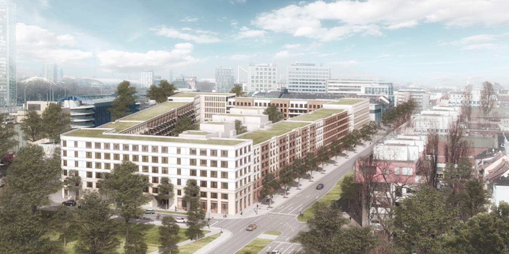 Visualisierung des Quartier 13/Postquadrat aus der Luft betrachtet