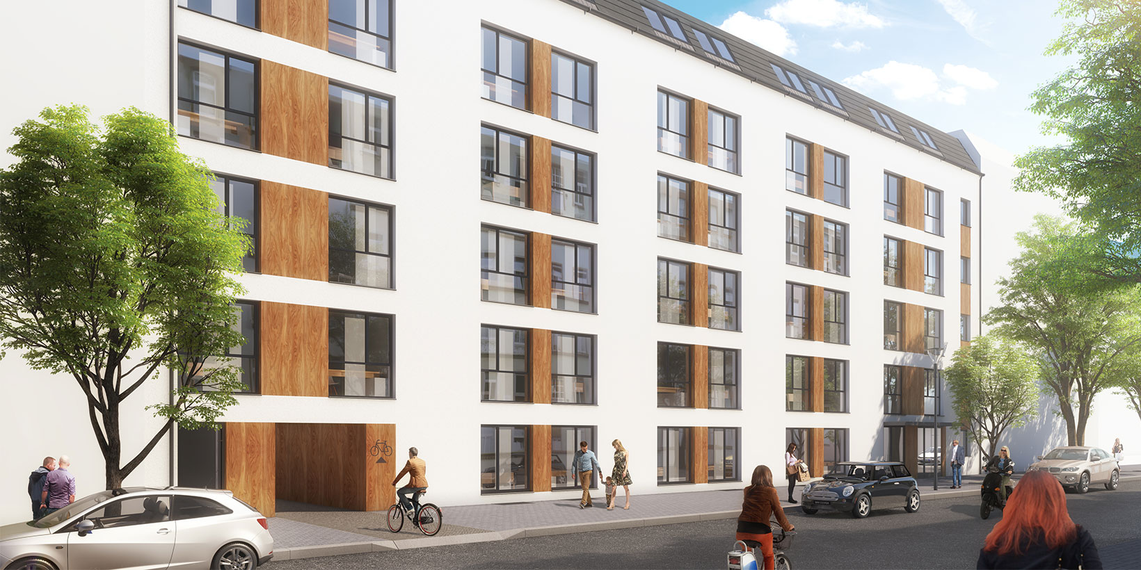 Straßenansicht des Bauprojekts Studentenunterkunft in Berlin